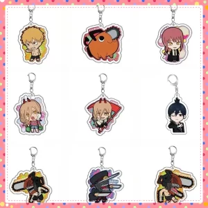 anime chainsaw man keychain pochita makima cute cartoon manga acrylic bag keyring pendant cos baji accessory fans collections