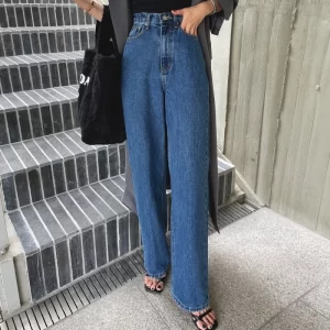 spring summer vintage denim wide leg pants 2025 new high waist blue street washed casual loose jeans pant pockets female