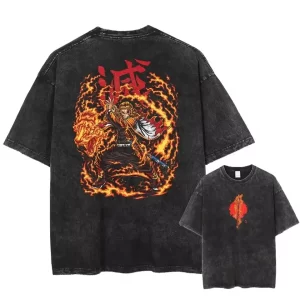 demon slayer uzui tengen anime vintage washed tee shirt women clothing short sleeve round neck printing pullover t shirt 40979