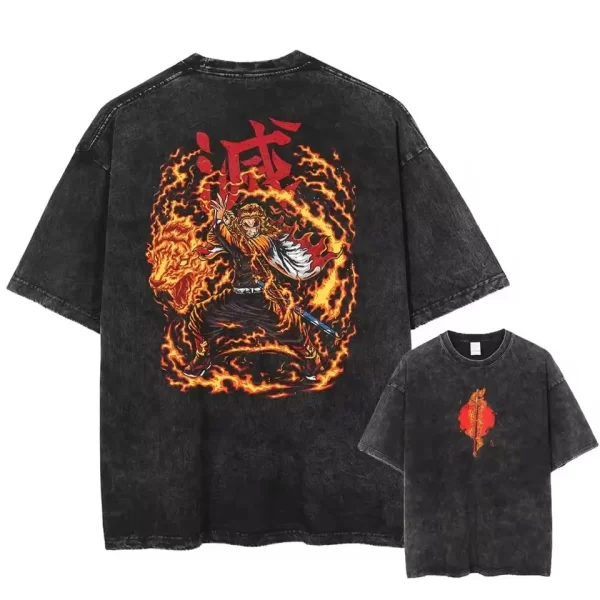 demon slayer uzui tengen anime vintage washed tee shirt women clothing short sleeve round neck printing pullover t shirt 40979