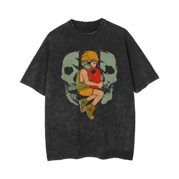 anime chainsaw man acid tshirt retro vintage washed printed graphic t shirt women harajuku cotton casual short sleeve tshirt