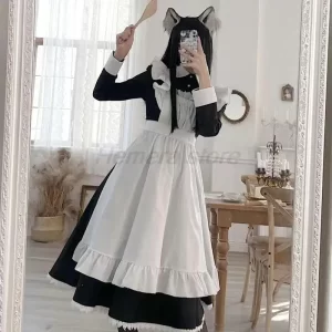 women's classic lolita maid dress vintage inspired women's outfits cosplay anime girl black long sleeve dress s 3xl