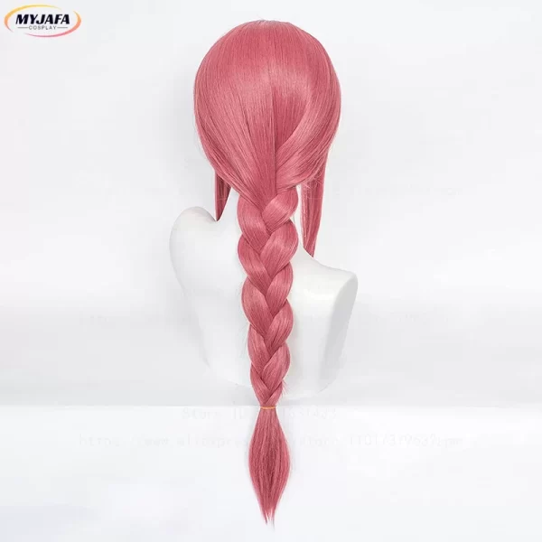 high quality makima cosplay wig anime chainsaw man cosplay long coral pink braided heat resistant hair role play wigs + wig cap