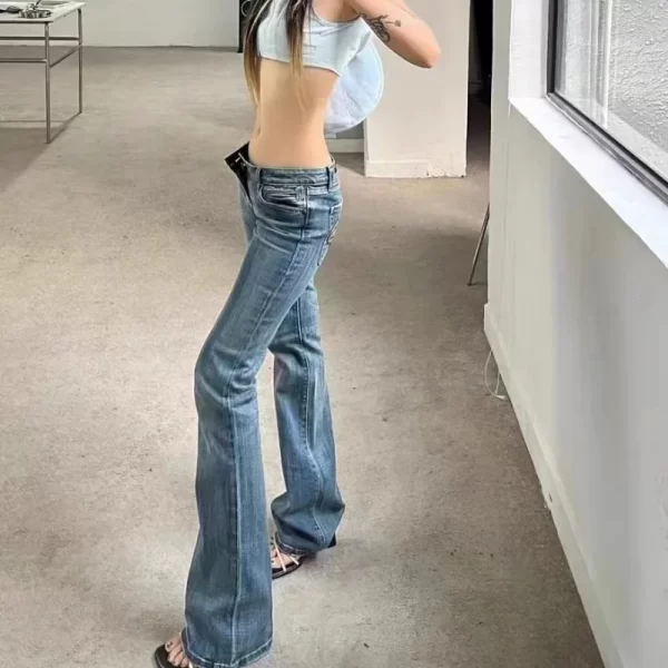 vintage flare jeans low rise women sexy fashion washed jean pants cyber y2k grunge fairycore denim trousers korean 2025