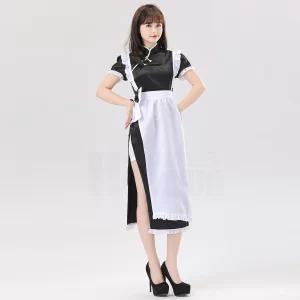 holoun maid apron dress china costume cute cheongsam cafe uniform skirt black white red pink short sleeve halloween gift