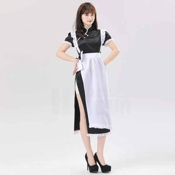 holoun maid apron dress china costume cute cheongsam cafe uniform skirt black white red pink short sleeve halloween gift