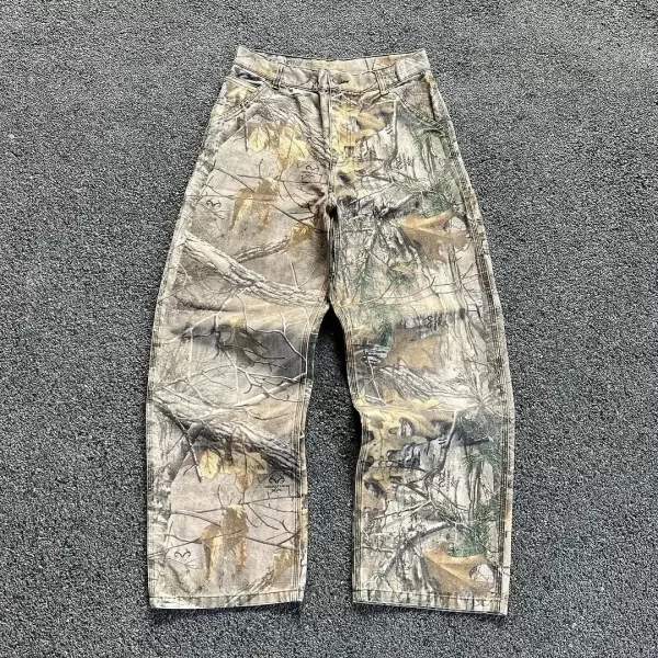 washed camouflage pants american style branches vintage wide leg loose straight jeans summer cross border 2025 khatar