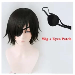 himeno wig chainsaw man black short fluffy layered synthetic hair with eyes patch heat resistant costume party play