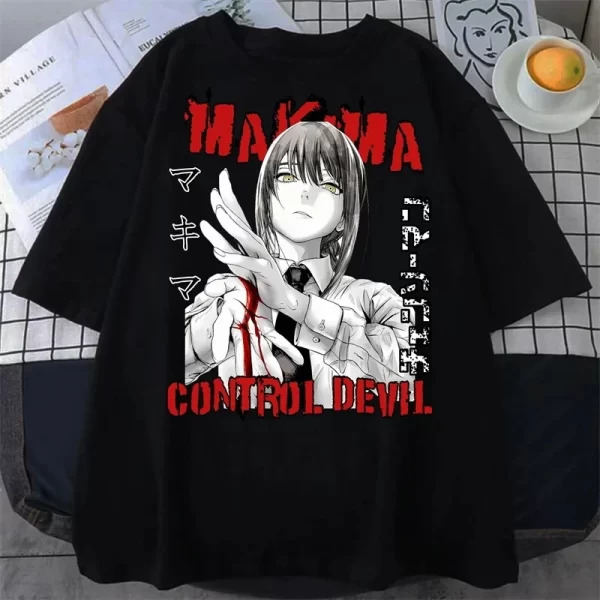 japanese anime chainsaw fashion pattern printed t shirt women's cotton casual round neck harajuku plus size unisex model t shirt