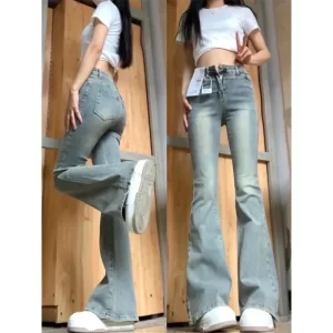 vintage american style high waisted slimming jeans plus size women's bell bottom pants spring summer season fashion