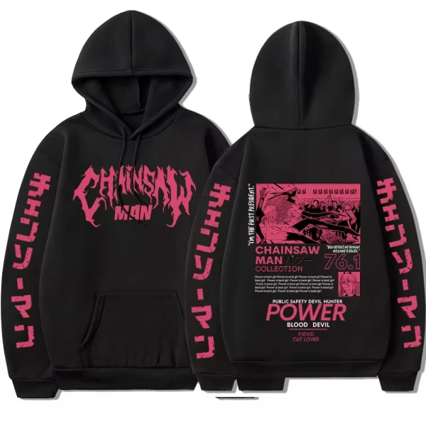 men women plus size sweatshirt chainsaw man anime hooded power graphic print hoodie harajuku autumn winter fleece pullover