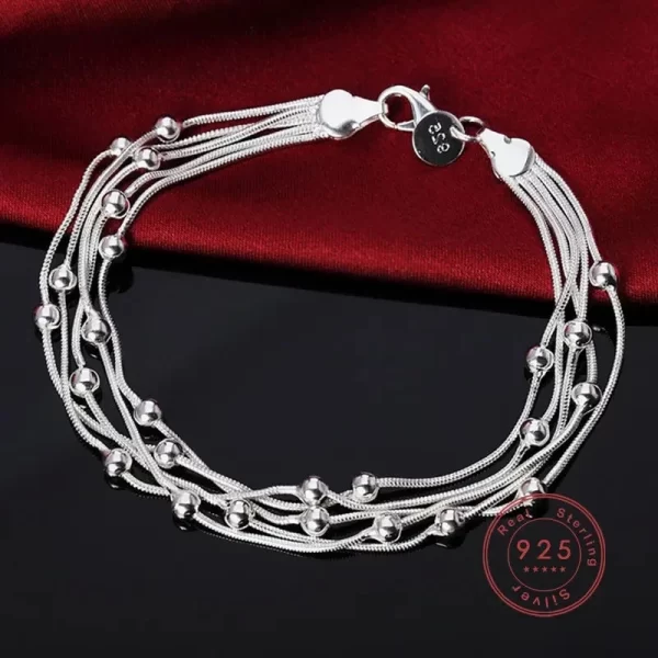 high quality 925 sterling silver bracelet 8 inches 20cm 5 wire beaded chain for women lady men fashion birthday gift jewelry