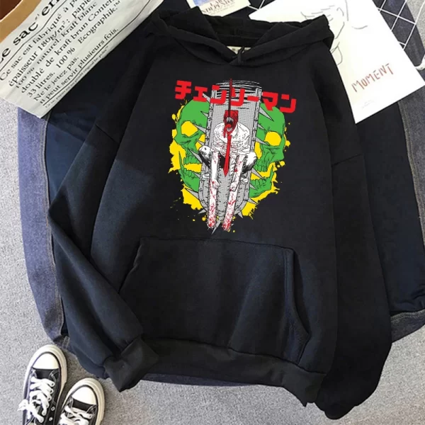 chainsaw man anime women hoodies plus size sweatshirt harajuku female long sleeve pullover casual streetwear clothes tops