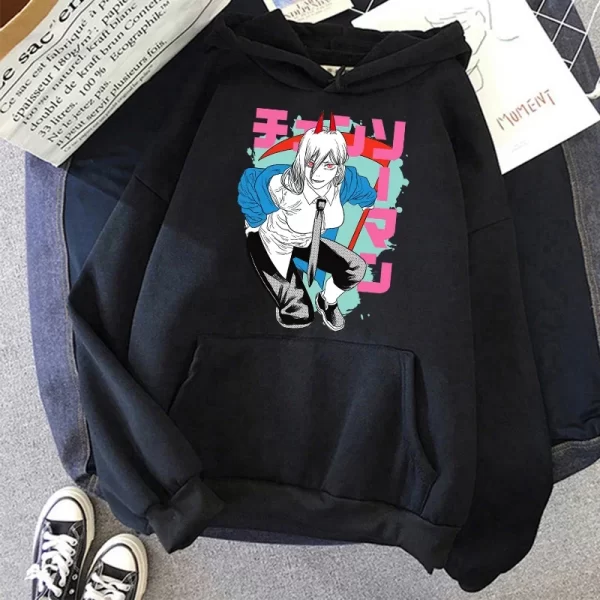 chainsaw man anime women hoodies plus size sweatshirt harajuku female long sleeve pullover casual streetwear clothes tops
