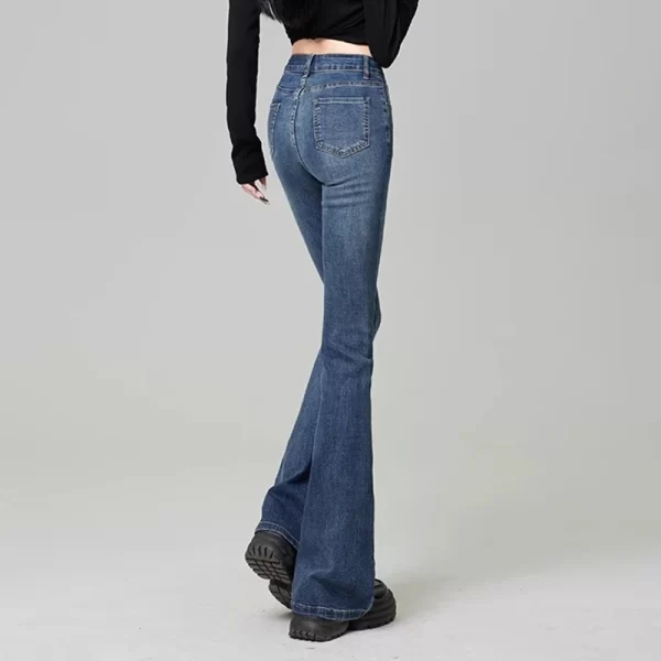 women vintage high street bell bottom jeans lady sexy slim fit denim flare pants deep blue light blue black blue gray trousers