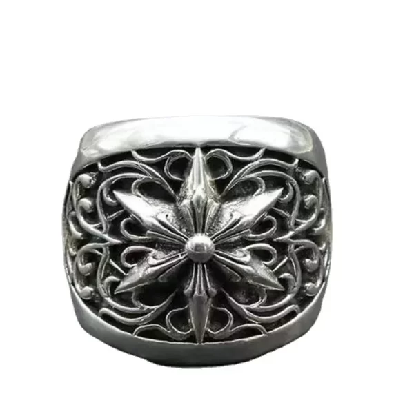 new fashionable simple cross carved ring 925 sterling silver european style men's ring uniquevintage texture ring for men