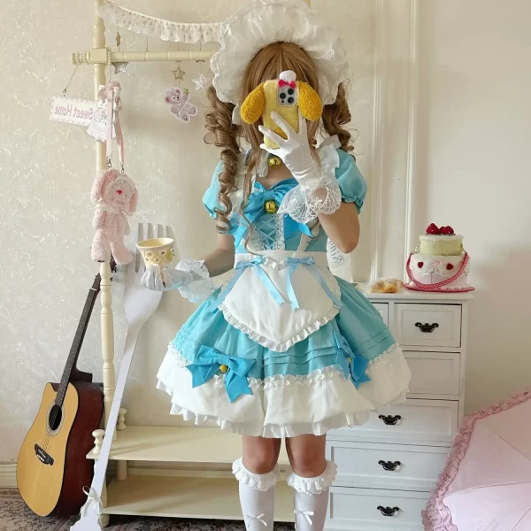 anime lolita jsk mini dress set women sweet magic star bow ruffles princess cosplay costumes party dresses girls cute maid dress