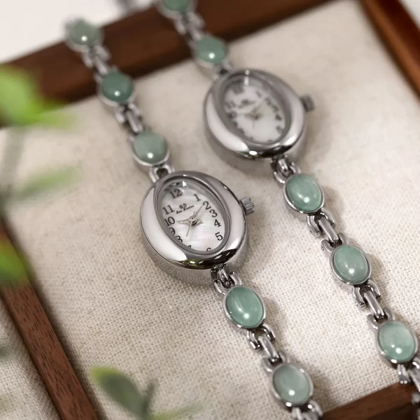luxury women's small dial watch fashion elegant green jade bracelet ladies dress quartz watch daily party wear wristwatch clock