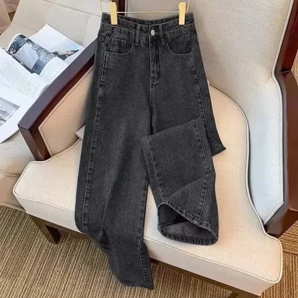 high waist straight leg jeans long trousers for women casual slimming loose drapey ankle length vintage denim pants