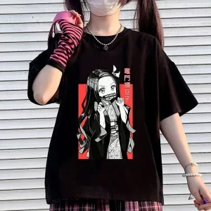 japanese anime demon slayer t shirt for women kimetsu no yaiba nezuko t shirt female tanjirou kamado graphic y2k clothes tops