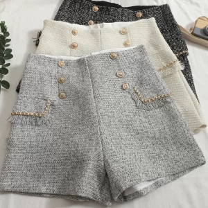 itoolin women tweed high waist short button vintage a line shorts casual office shorts women chic trousers 2025 spring summer