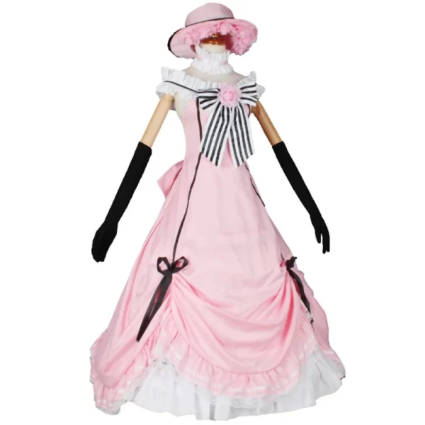 anime black butler ciel phantomhive young master cosplay pink robin uniform lolita dress wig sleeveless lace maid cut dress