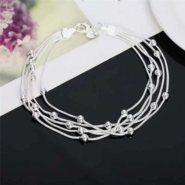 high quality 925 sterling silver bracelet 8 inches 20cm 5 wire beaded chain for women lady men fashion birthday gift jewelry