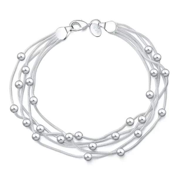 high quality 925 sterling silver bracelet 8 inches 20cm 5 wire beaded chain for women lady men fashion birthday gift jewelry