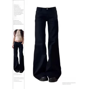 botvotee y2k black low waist jeans flare washed vintage casual minimalist denim pants grunge solid color street retro trousers