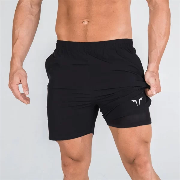 double deck fitness sports shorts men summer slim quick drying breathable woven shorts men's sweatpants training gym clothing