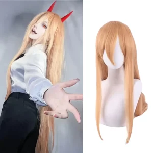 power cosplay wig anime chainsaw man makima long orange pink heat resistant synthetic hair party role play wigs