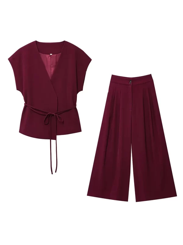 tfmln fashion women's trouser suits sleeveless v neck top with belt straight pants sets 2025 spring summer commuter 2 piece set