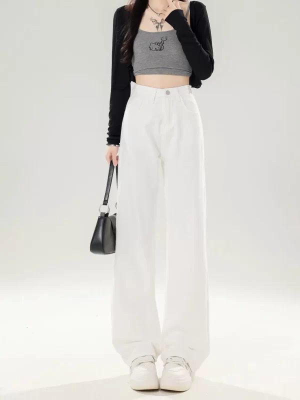 white straight jeans women's spring and summer 2025 new loose drape high waist versatile wide leg pants
