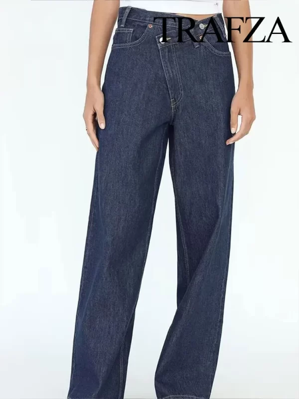 trafza 2025 summer women's fashionable straight jeans high waist vintage zipper women's casual jeans commuting streetwear y2k