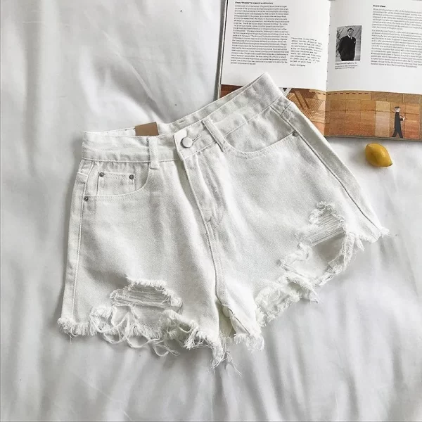 korean denim shorts women summer fashion casual high waist ripped jeans pocket tassel y2k hot pants streetwear blue trousers