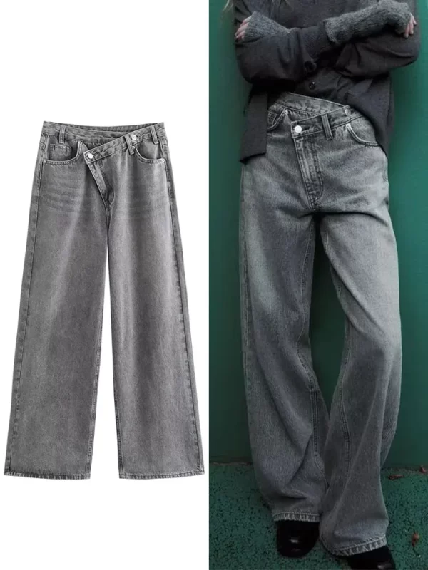 trafza women's straight jeans fashion 2025 high waist loose casual wide leg trousers commutingfemale streetwear denim pants