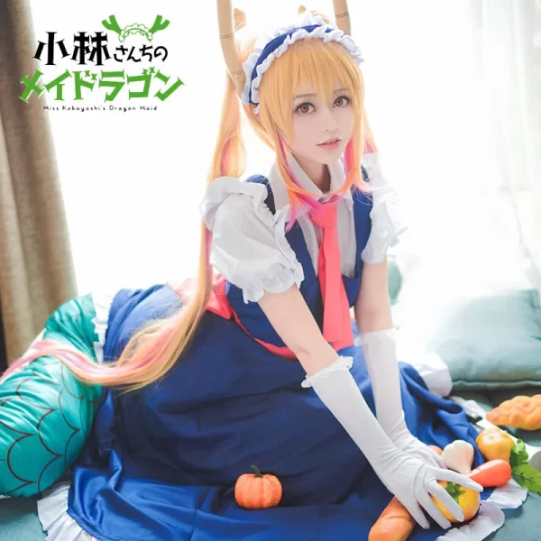 anime miss kobayashi's dragon maid tohru cosplay costumes women lacauch kobayashi holiday party maid uniforms costume wig tail