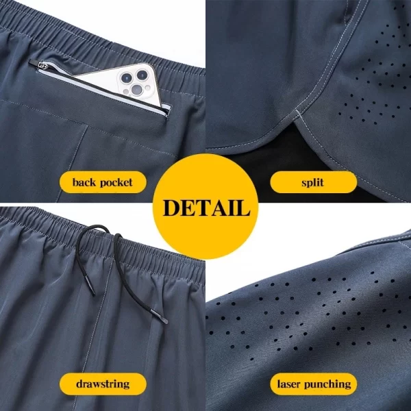 men's running shorts quick drying fitness black double layer shorts men new sport workout training bodybuilding short pants