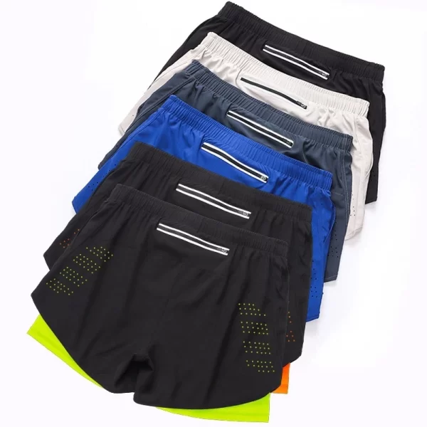 men's running shorts quick drying fitness black double layer shorts men new sport workout training bodybuilding short pants