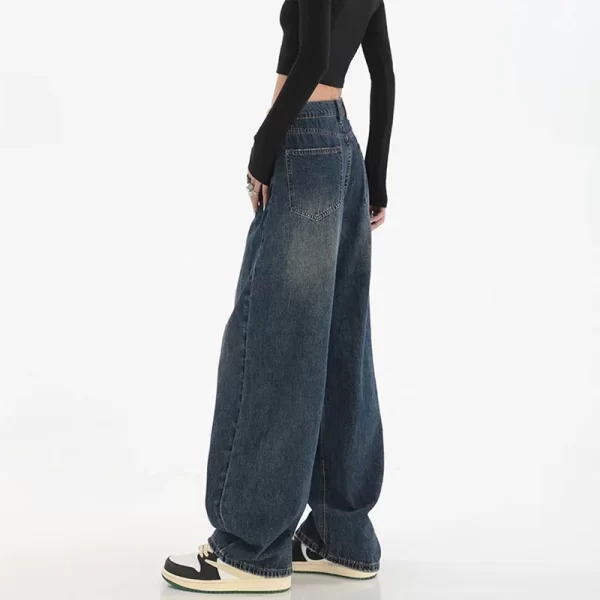 woman high waist slim fit wide leg jeans female high street y2k 2000s casual pants lady fashion black blue loose denim trouserse