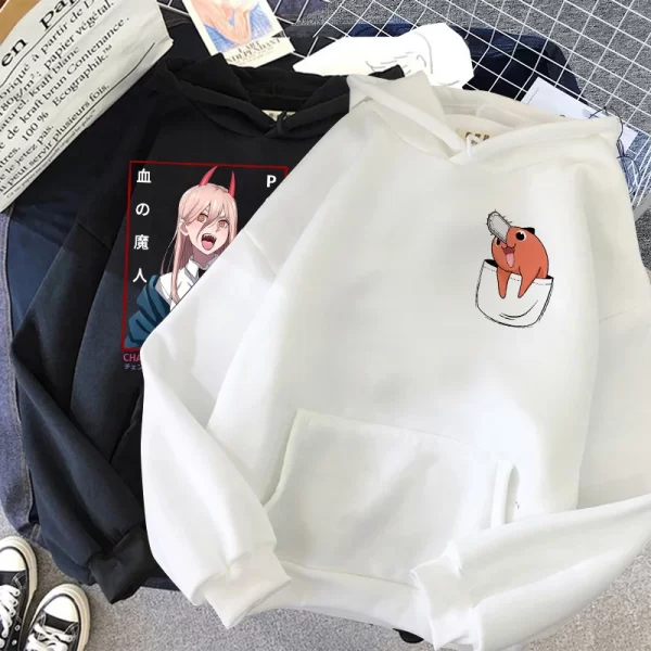 chainsaw man anime women hoodies plus size sweatshirt harajuku female long sleeve pullover casual streetwear clothes tops