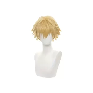 chainsaw man denji cosplay wig golden heat resistant synthetic layered short hair halloween carnival comic con party wigs props