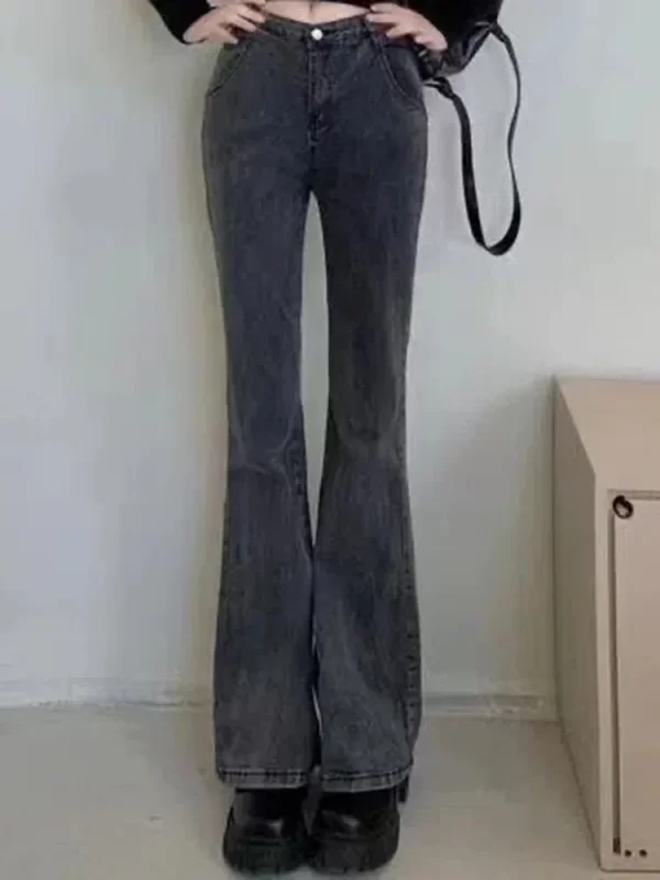 women korean flare jeans girls high waist elastic boot cut pants lady vintage blue black gray brown denim bell bottom trousers