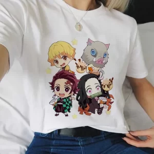 demon slayer print t shirt women harajuku aesthetic white tops tee tshirt japan anime ullzang female tshirt summer black t shirt