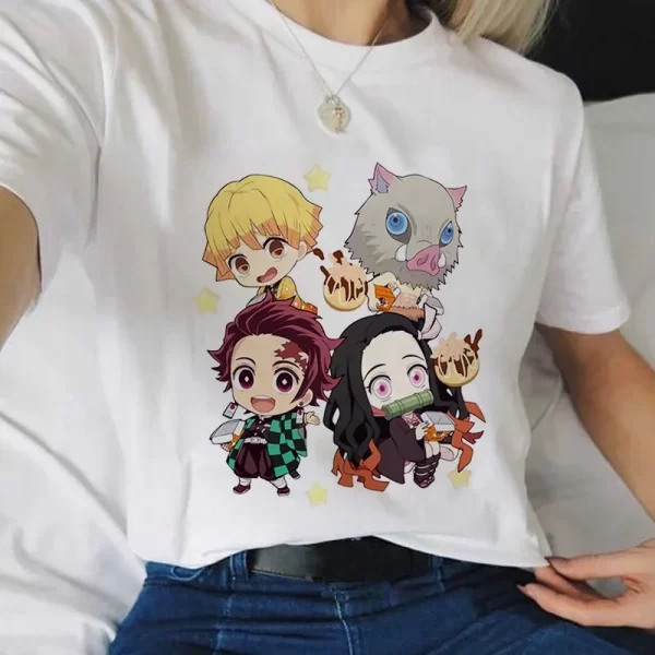 demon slayer print t shirt women harajuku aesthetic white tops tee tshirt japan anime ullzang female tshirt summer black t shirt