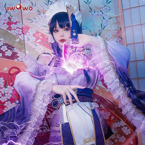 last batch uwowo raiden shogun cosplay maid costume genshin impact fanart: raiden shogun ei/baal kimono maid dress halloween cos