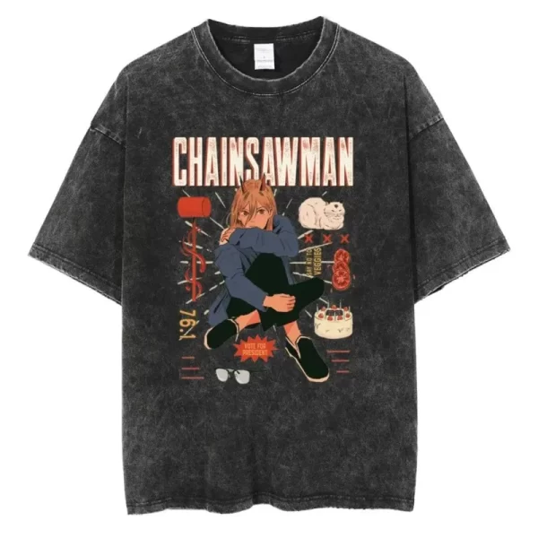 hot anime chainsaw man hayakawa aki graphic tee men women washed cotton tshirts casual t shirt harajuku male vintage t shirt