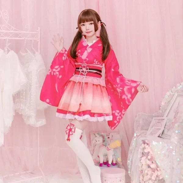 japanese anime second hand kimono cos sakura kimono women's maid costume home dance costume anime show performance costume