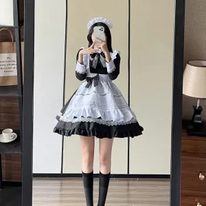 british long sleeved maid costume cosplay outfit japanese uniform cute short dress plus size maid dress dirt resistant
