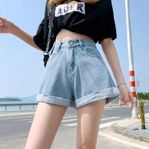 summer women's denim shorts high waist blue cotton wide leg short pants girl's student mini korean fashion womens jean shorts
